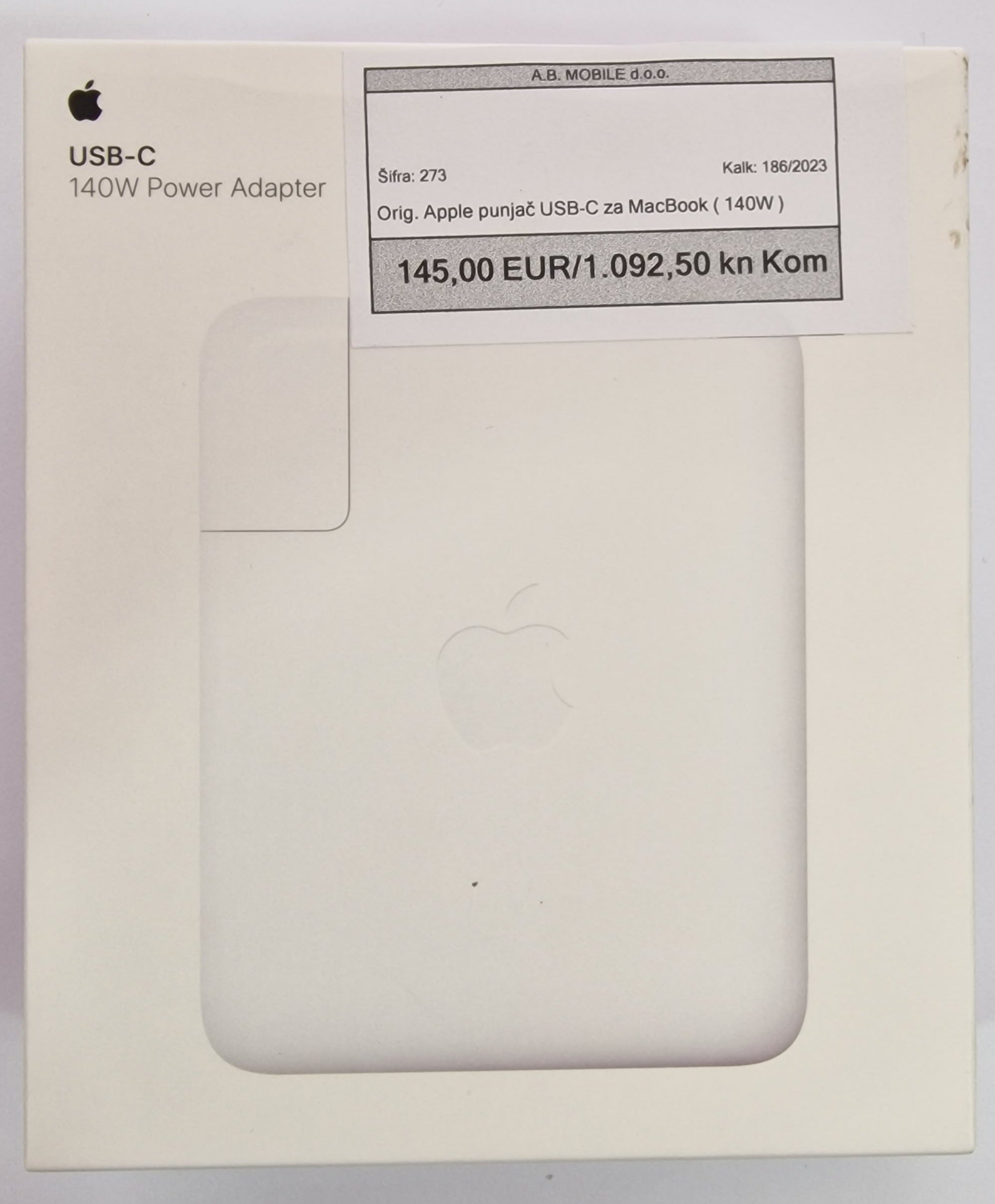 Original Apple Type-C home charger for Macbook laptop 140W (Model MLYU3ZM/A)